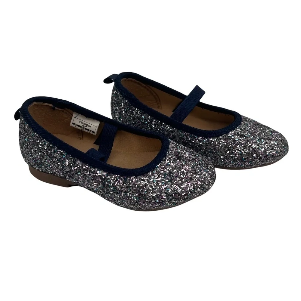 OshKosh B'gosh Blue Purple Glitter Slip On Mary Jane Shoes Size 5 Girl's